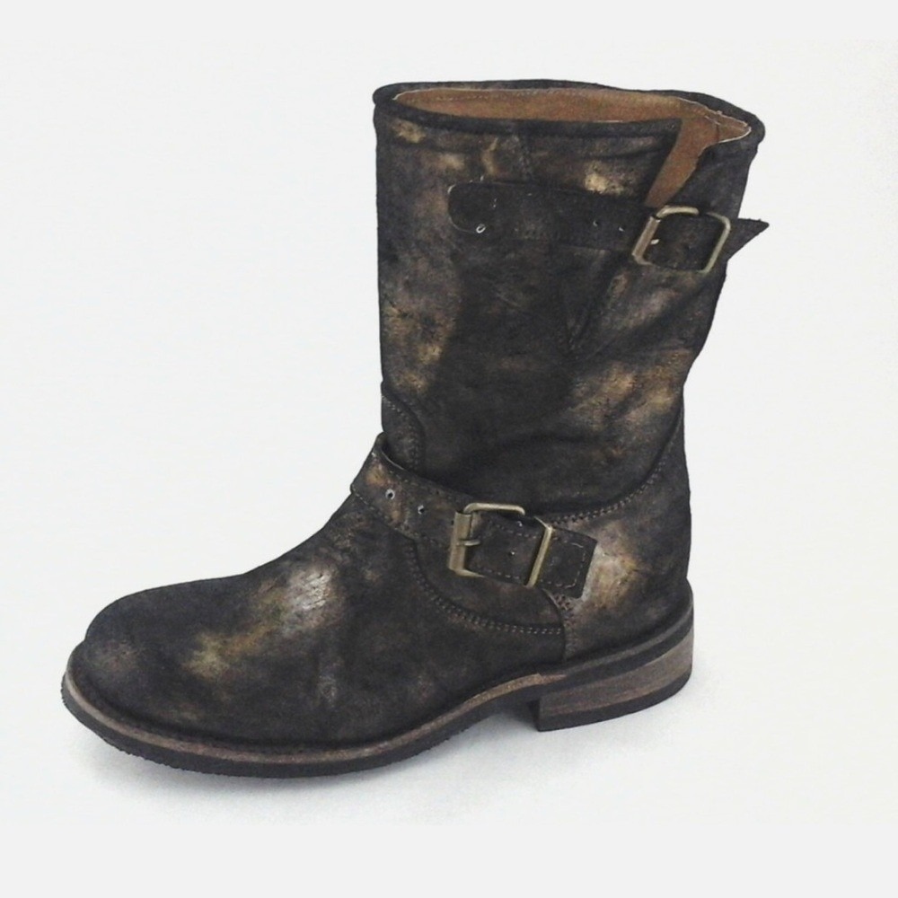 CoFi Leathers Ankle Boots Metallic Gold Bronze Black Combat Moto Womens US 8